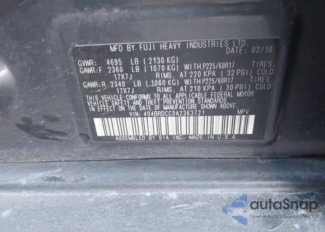 2010 Subaru Outback 3.6R Premium from USA, damaged, VIN 4S4BRDCC0A2363721